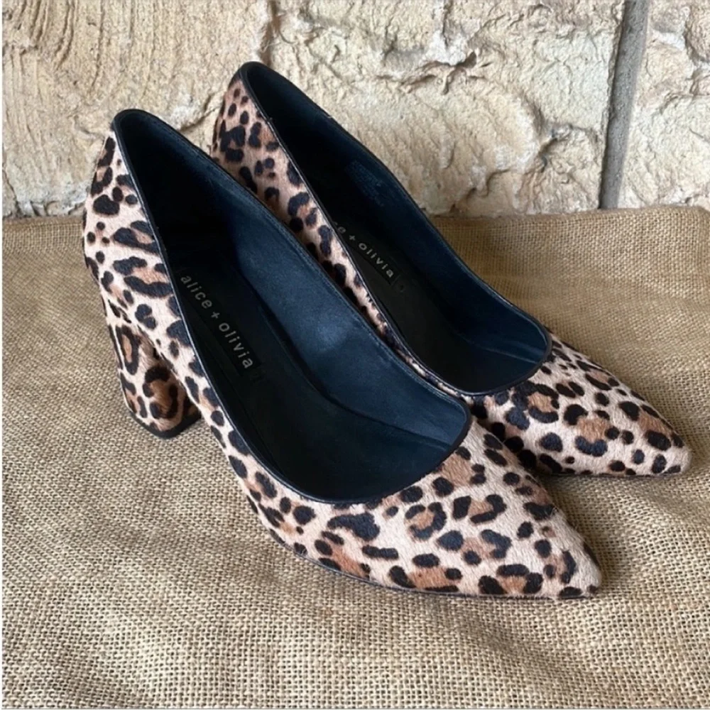 Alice & olivia block heel calf leather leopard print By Stacey bendet 8 1/2